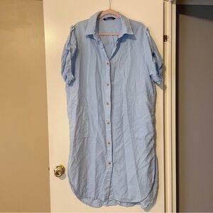Zara Blue Oversized Linen Button Down Shirt Dress Size Medium